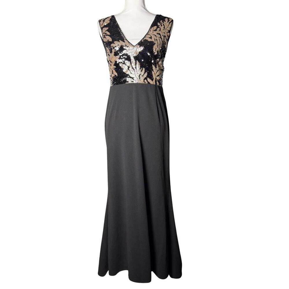 Lulus Gilded Glory Gold and Black Sequin Open Back Maxi Gown Women's size XL